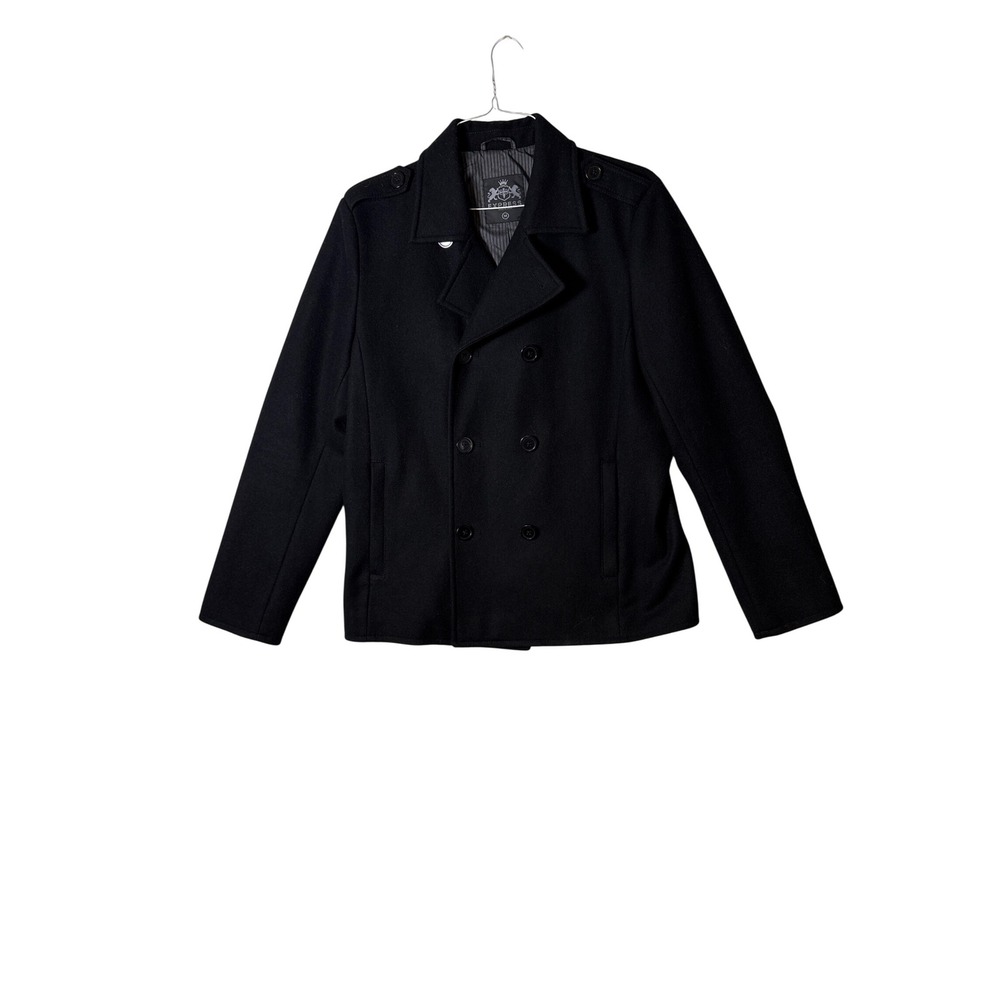 Express Mens Wool Blend Pea Coat Black Double Breasted Jacket Size Medium